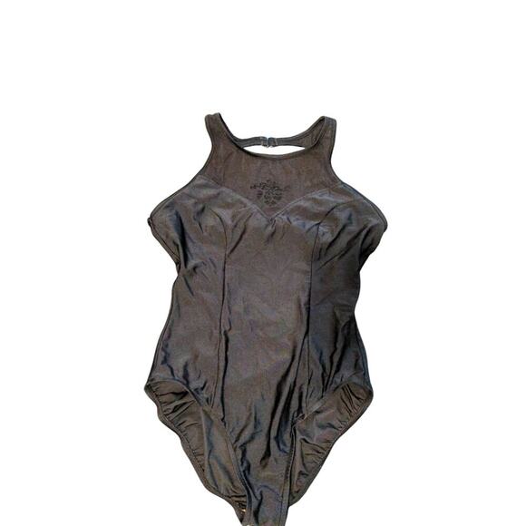 VINTAGE Jantzen Black Mesh High Neck One-Piece Swimsuit H - Picture 2 of 11